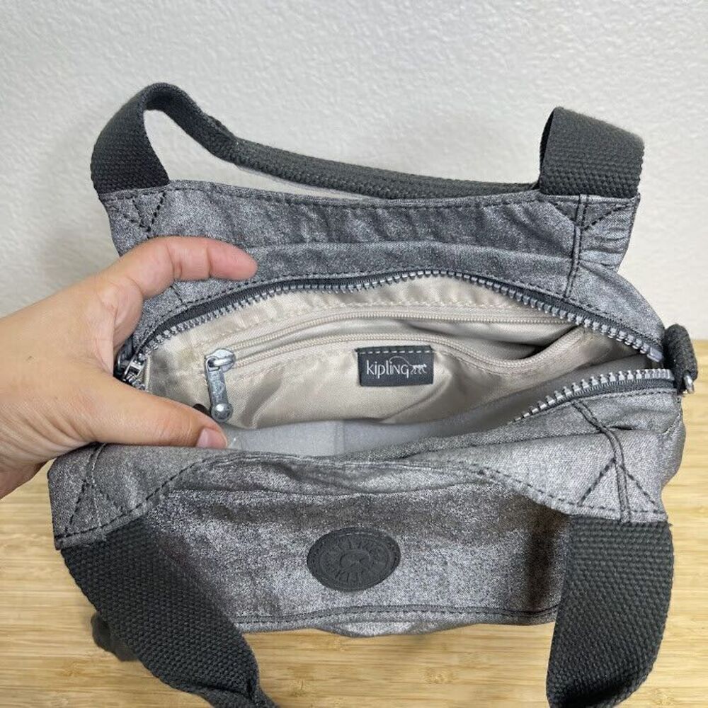 Kipling Shoulder Bag Nylon Silver Grey Felix Mini Double Handle Tote Purse - Picture 6 of 14